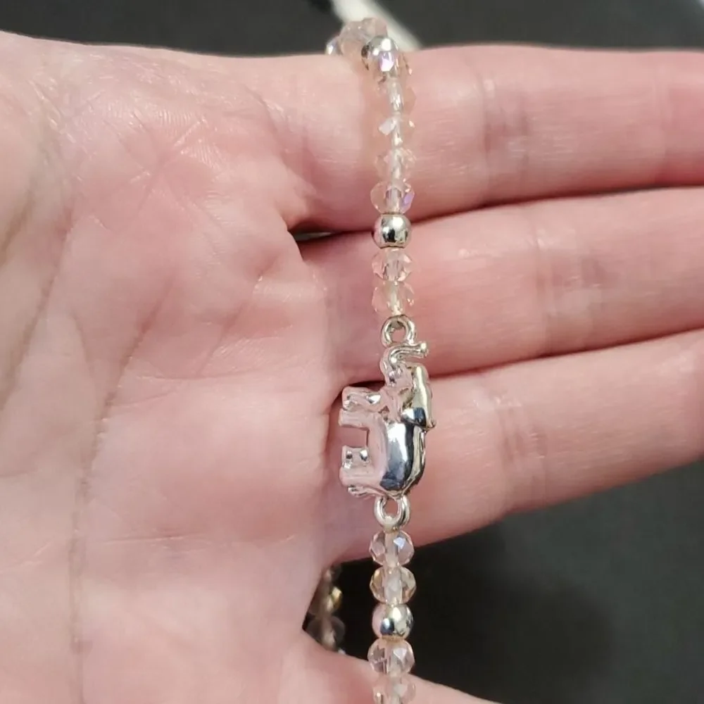 Pink glass beaded elephant bracelet 6.75